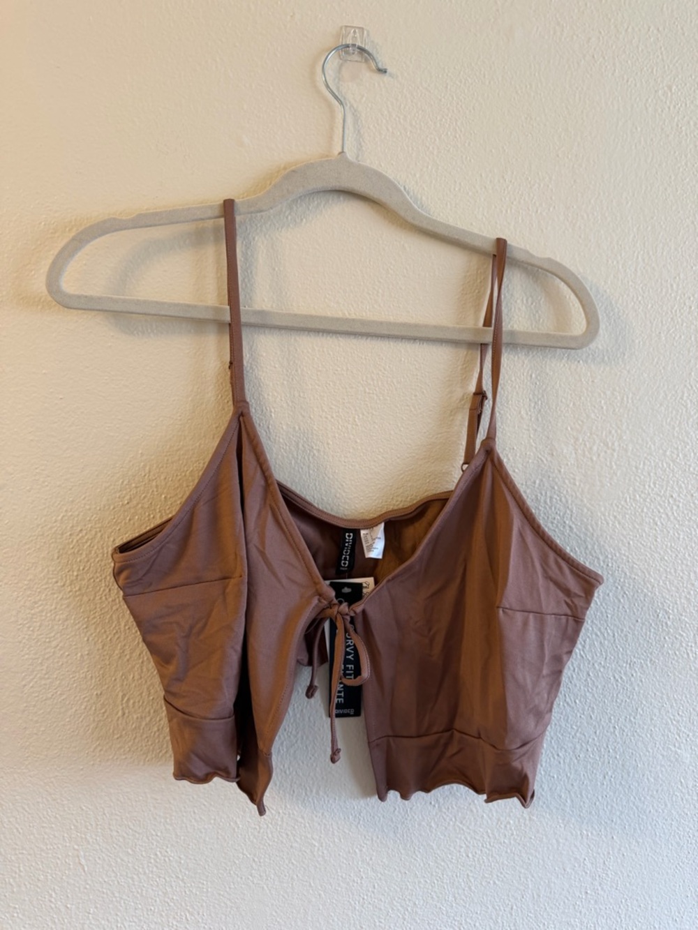 Brown Tie-Front Crop Tank Top